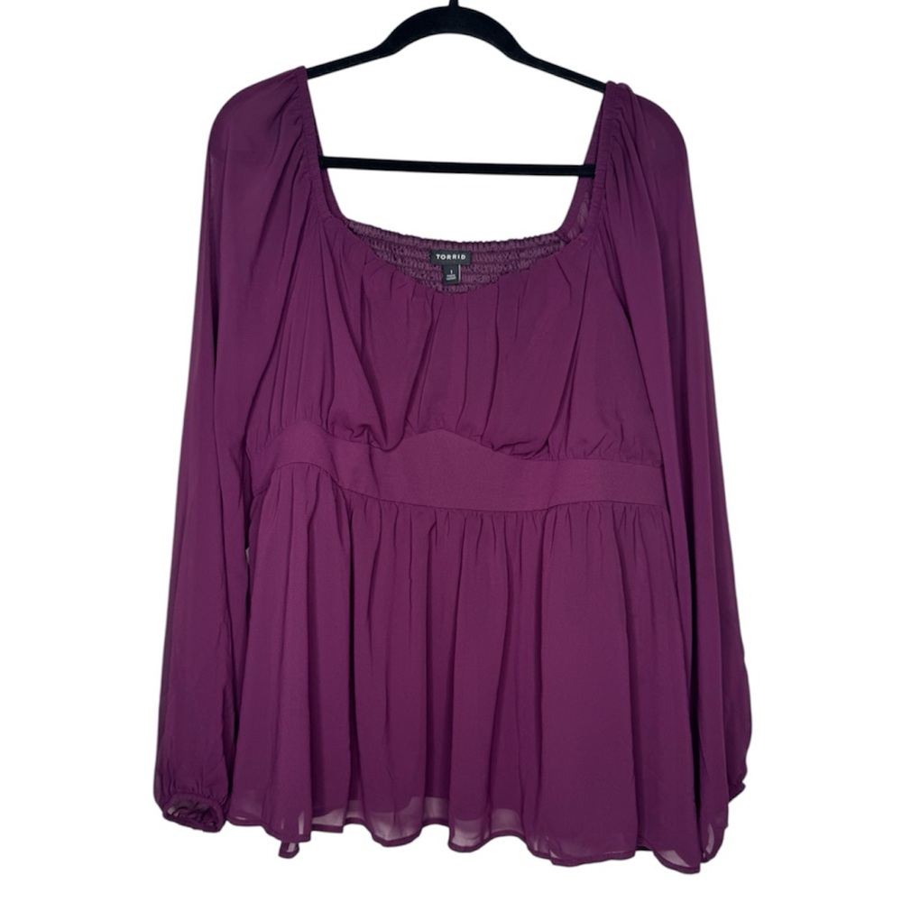 Torrid women's 1X peasant babydoll purple sheer top whimsical fairy y2k